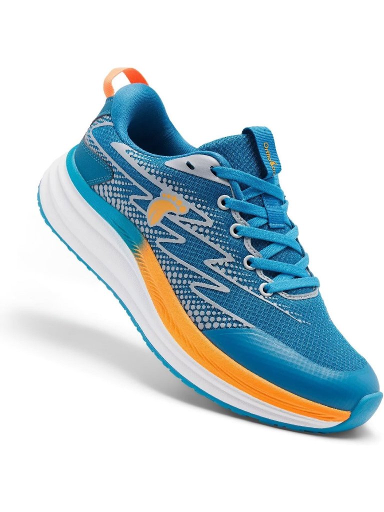 Orthocomfoot Men's Blue Orange Rubber Sole Comfortable Hiking Athletic Shoes